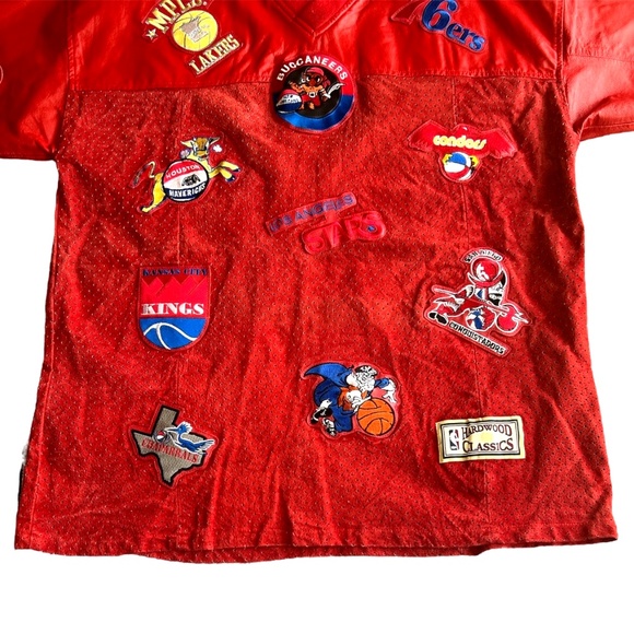 Vintage Jeff Hamilton NBA Patch Red Leather & Suede Sports Shirt XL - Picture 4 of 12